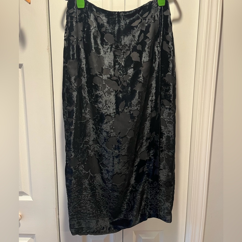 Black Velvet Burnout Mock Wrap Midi Skirt